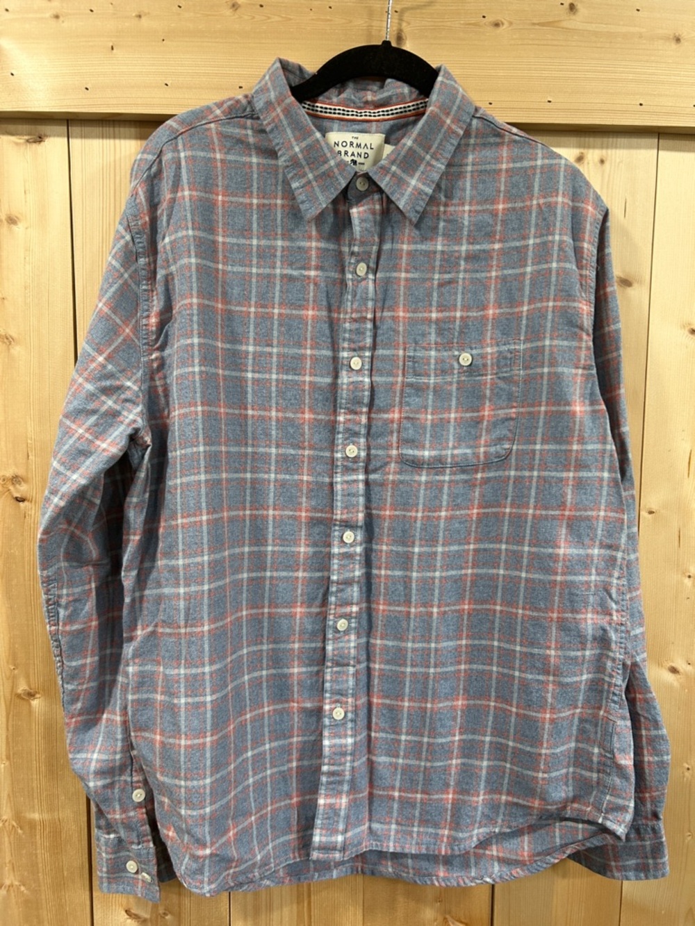 The Normal Brand Plaid Long Sleeve Button Down Shirt - Blue/Coral